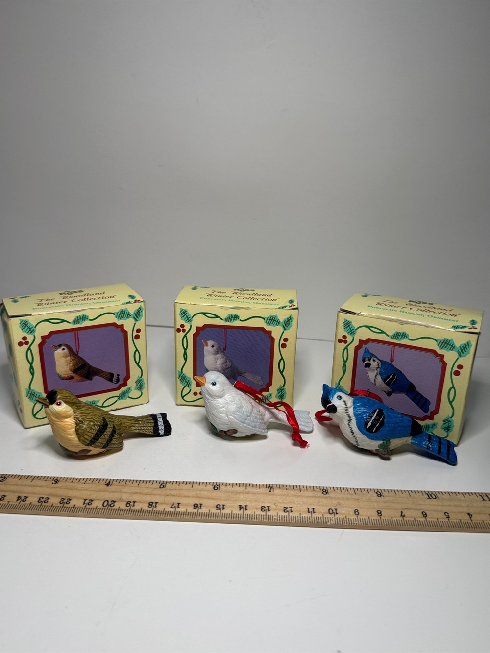 Vintage three RUSS the woodland winter collection porcelain ornament birds